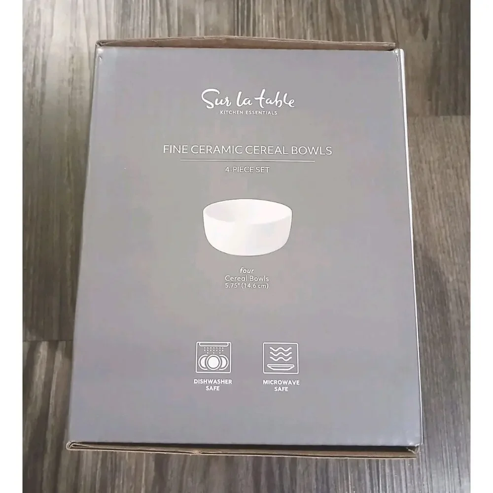 Set of 4 Sur La Table Kitchen Essentials Fine Ceramic Cereal Bowls - White 5.75